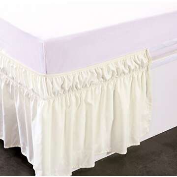 MEILA Wrap Around Bed Skirt Three Fabric Sides Elastic Dust Ruffled 16 Inch Tailored Drop,Easy to Install Fade Resistant-Ivory, Queen/King