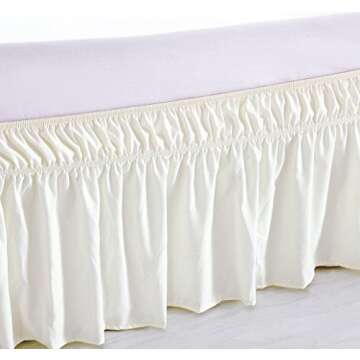 MEILA Wrap Around Bed Skirt Three Fabric Sides Elastic Dust Ruffled 16 Inch Tailored Drop,Easy to Install Fade Resistant-Ivory, Queen/King