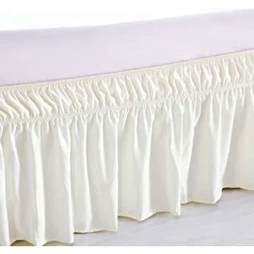 MEILA Wrap Around Bed Skirt Three Fabric Sides Elastic Dust Ruffled 16 Inch Tailored Drop,Easy to Install Fade Resistant-Ivory, Queen/King
