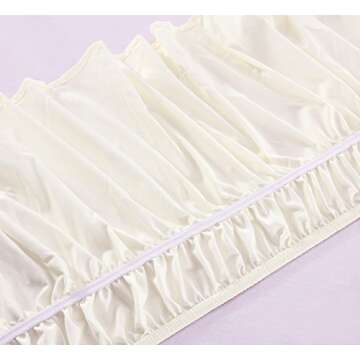 MEILA Wrap Around Bed Skirt Three Fabric Sides Elastic Dust Ruffled 16 Inch Tailored Drop,Easy to Install Fade Resistant-Ivory, Queen/King