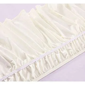 MEILA Wrap Around Bed Skirt Three Fabric Sides Elastic Dust Ruffled 16 Inch Tailored Drop,Easy to Install Fade Resistant-Ivory, Queen/King