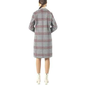Chouyatou Women's Classic Notched Collar Double Breasted Plaid Wool Blend Long Trench Coat