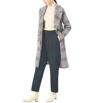 Chouyatou Women's Classic Plaid Wool Blend Trench Coat