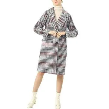 Chouyatou Women's Classic Plaid Wool Blend Trench Coat