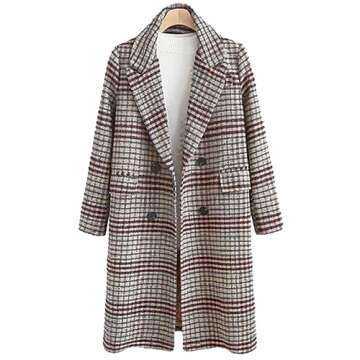 Chouyatou Women's Classic Plaid Wool Blend Trench Coat