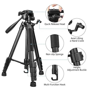 Torjim 67" Aluminum Tripod with Wireless Remote for All Cameras