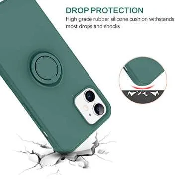 BENTOBEN Compatible with iPhone 12 Case and iPhone 12 Pro Case, Slim Silicone Soft Rubber with 360° Ring Holder Kickstand Car Mount Supported Protective Cute Phone Cases 5G 6.1" (2020), Midnight Green