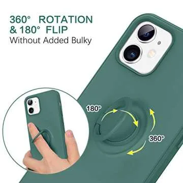 BENTOBEN Compatible with iPhone 12 Case and iPhone 12 Pro Case, Slim Silicone Soft Rubber with 360° Ring Holder Kickstand Car Mount Supported Protective Cute Phone Cases 5G 6.1" (2020), Midnight Green