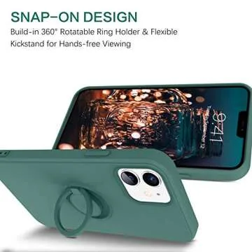 BENTOBEN Compatible with iPhone 12 Case and iPhone 12 Pro Case, Slim Silicone Soft Rubber with 360° Ring Holder Kickstand Car Mount Supported Protective Cute Phone Cases 5G 6.1" (2020), Midnight Green