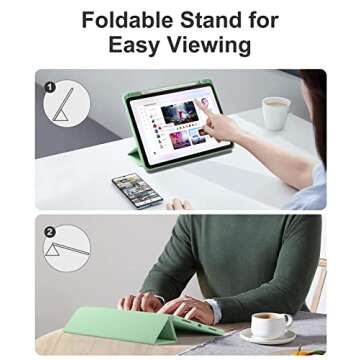 Cousper Trifold Stand Case for iPad Air 5th/4th Generation 2022/2020, 10.9 Inch, with Pencil Holder and Wireless Charging - Matcha Green