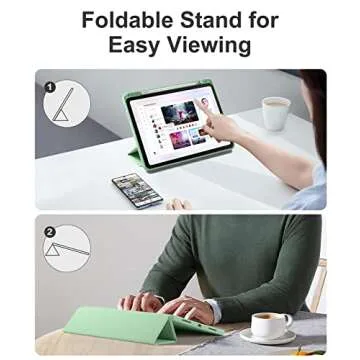Cousper Trifold Stand Case for iPad Air 5th/4th Generation 2022/2020, 10.9 Inch, with Pencil Holder and Wireless Charging - Matcha Green