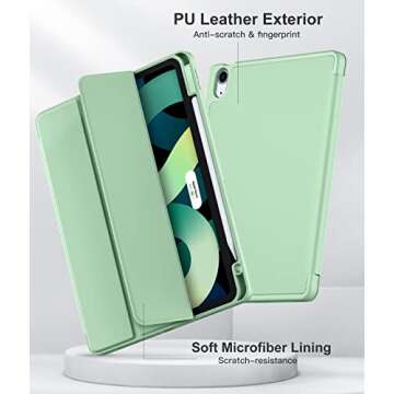 Cousper Trifold Stand Case for iPad Air 5th/4th Generation 2022/2020, 10.9 Inch, with Pencil Holder and Wireless Charging - Matcha Green