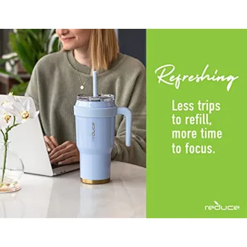 Reduce 40 oz Tumbler with Handle and Straw, Stainless Steel with Sip-It-Your-Way Lid - Keeps Drinks Cold up to 34 Hours - Sweat Proof, Dishwasher Safe, BPA Free - Cayenne, Opaque Gloss Mug