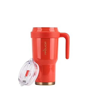 Reduce 40 oz Tumbler with Handle and Straw, Stainless Steel with Sip-It-Your-Way Lid - Keeps Drinks Cold up to 34 Hours - Sweat Proof, Dishwasher Safe, BPA Free - Cayenne, Opaque Gloss Mug