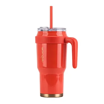 Reduce 40 oz Tumbler with Handle and Straw, Stainless Steel with Sip-It-Your-Way Lid - Keeps Drinks Cold up to 34 Hours - Sweat Proof, Dishwasher Safe, BPA Free - Cayenne, Opaque Gloss Mug