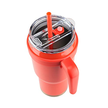 Reduce 40 oz Tumbler with Handle and Straw, Stainless Steel with Sip-It-Your-Way Lid - Keeps Drinks Cold up to 34 Hours - Sweat Proof, Dishwasher Safe, BPA Free - Cayenne, Opaque Gloss Mug