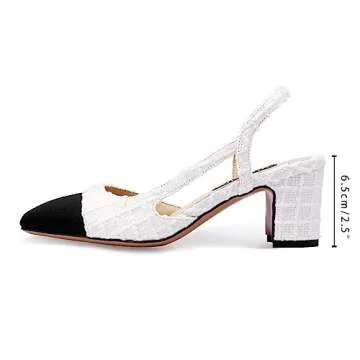 Adrizzlein Womens Slingback Pumps Closed Round Toe Two Toned Casual Office Shoes White Knit Size 8