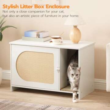 HOOBRO Cat Litter Box Enclosure with Rattan Door, Hidden Litter Box Furniture, Large Litter Box Encl...