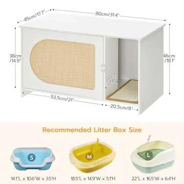 HOOBRO Cat Litter Box Enclosure with Rattan Door, Hidden Litter Box Furniture, Large Litter Box Enclosure with Adhesive Cat Scratching Mat, Coffee Table, 31.4" L x 17.7" W x 18.1" H, White WY18MW01