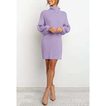 YIBOCK Women's Oversized Turtleneck Sweater Dress in Purple