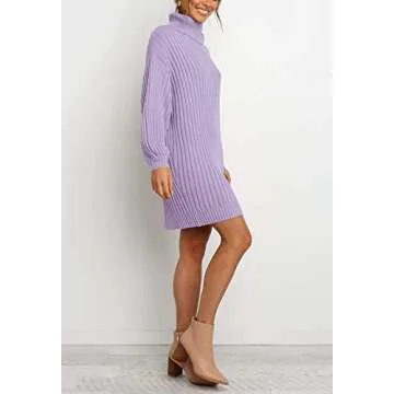 YIBOCK Women's Oversized Turtleneck Sweater Dress in Purple