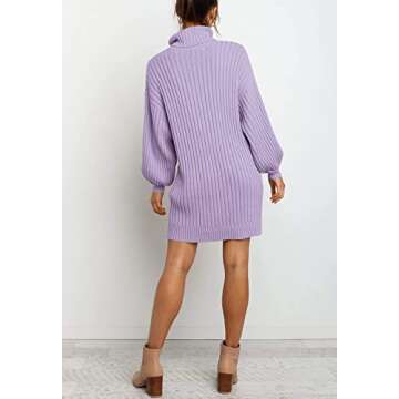YIBOCK Women's Oversized Turtleneck Sweater Dress in Purple