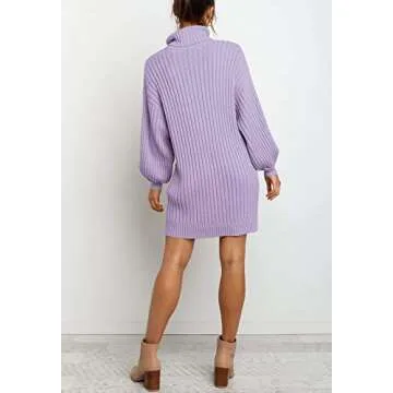 YIBOCK Women's Oversized Turtleneck Sweater Dress in Purple