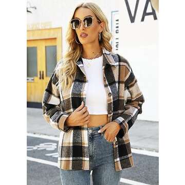 ELIY BASIC Shackets for Women 2024 Long Sleeve Button Down Lapel Pocketed Jacket Shacket