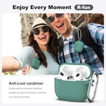 R-fun Compatible with AirPods 3 Case Cover, Silicone Protective Accessories Skin with Keychain Compa...