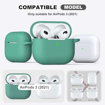 R-fun Compatible with AirPods 3 Case Cover, Silicone Protective Accessories Skin with Keychain Compatible with Apple AirPod 3rd Generation 2021 for Women Men Girls Boys,Front LED Visible,Pine Green