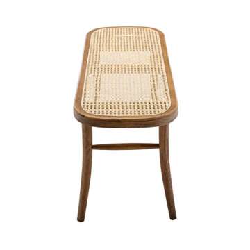 Kmax Upholstered Bench Wicker Rattan Entryway Bench Rustic Solid Wood 45 Inch for Living Room/Bedroom/Hallway