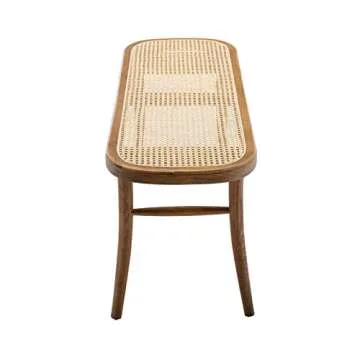 Kmax Upholstered Bench Wicker Rattan Entryway Bench Rustic Solid Wood 45 Inch for Living Room/Bedroom/Hallway