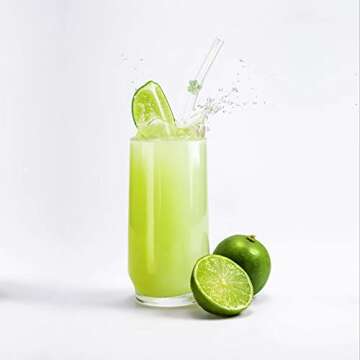 Glass Straws with Design | Colorful Shatter Resistant Bend , 8.2''x8mm 6pcs Reusable Glass Straws with Rose Flower Bent Drinking Straws with 2pcs Cleaning Brush, Green