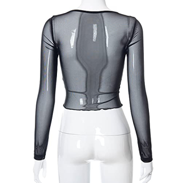 Avanova Sheer Mesh Cropped Top Elegant Lace Trim Rave Wear