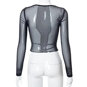 Avanova Sheer Mesh Cropped Top Elegant Lace Trim Rave Wear