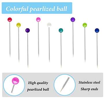 600PCS Sewing Pins Straight Pin for Fabric, Pearlized Ball Head Quilting Pins Long 1.5inch, Multicol...