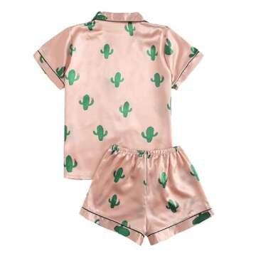 Remidoo Women's Short Sleeve Button Down Satin 2 Piece Pajama Set Sleepwear Pink X-Large