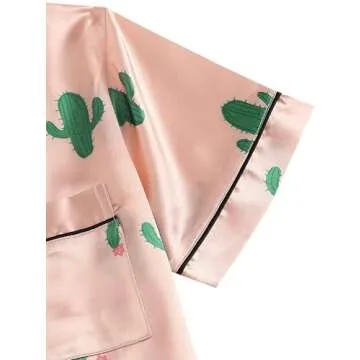 Remidoo Women's Short Sleeve Button Down Satin 2 Piece Pajama Set Sleepwear Pink X-Large