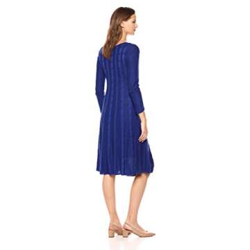 Nine West Women's V-Neck Fit & Flare Cable Knit Dress, Royal Blue, XS