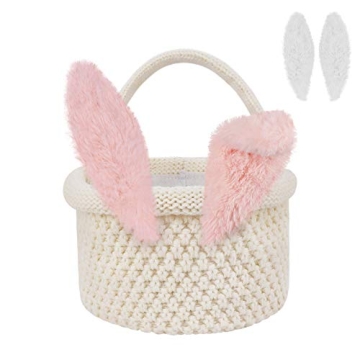 LimBridge Easter Decoration, Knitted Basket with 2 Different Sets of Bunny Ears Spring Wicker Easter...
