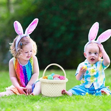 LimBridge Knitted Easter Basket with Bunny Ears for Kids