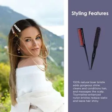 Spornette Teasing Brush & Comb Set - Little Wonder Boar & Tourmaline Nylon Bristle Brush #111, Triple Comb #TC-1 for Backcombing, Volume, and Slick Styling