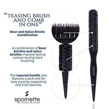Spornette Teasing Brush & Comb Set - Little Wonder Boar & Tourmaline Nylon Bristle Brush #111, Triple Comb #TC-1 for Backcombing, Volume, and Slick Styling
