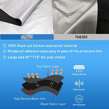 Auyeetek 100% Blackout Shades for Windows Cover118”*59”Travel Portable Temporary Blackout Curtai...