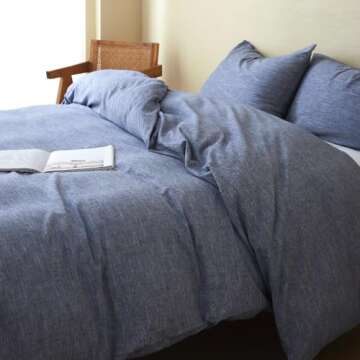 BFS HOME Stonewashed Cotton/Linen Duvet Cover King, 3-Piece Comforter Cover Set, Breathable and Skin...