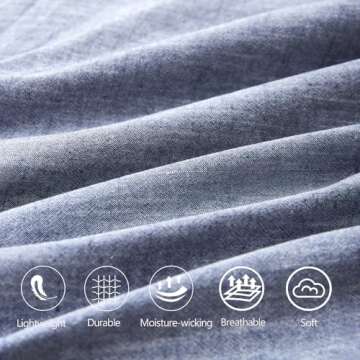 BFS HOME Stonewashed Cotton/Linen Duvet Cover King, 3-Piece Comforter Cover Set, Breathable and Skin-Friendly Bedding Set (Navy, King)
