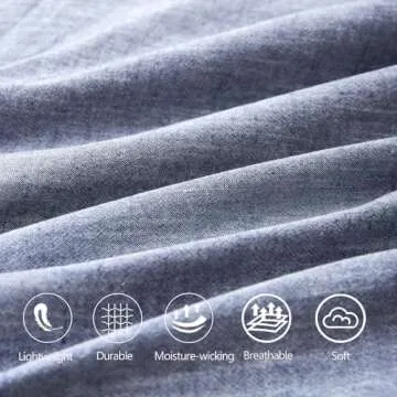 BFS HOME Stonewashed Cotton/Linen Duvet Cover King, 3-Piece Comforter Cover Set, Breathable and Skin-Friendly Bedding Set (Navy, King)