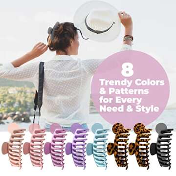 Hair Claw Clips Big Claw Clips (8 Pack), Hair Clips for Women (Trendy Matte Colors), Big Claw Clips for Thick Hair (Premium), Banana Jaw Clips Big Hair Clips for Thin Hair