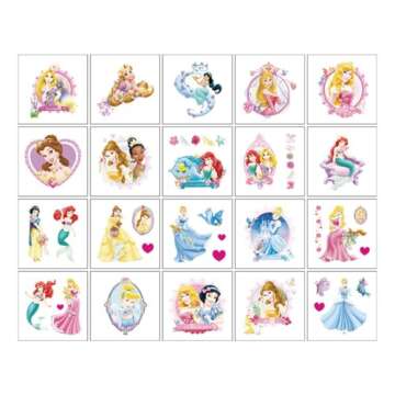 20 Sheets Princess Temporary Tattoos for Kids, Disney Princess Birthday Party Favors, Cute Cartoon Princess Decoration Sticker Gifts for Girl Boys Home Activity Class Prizes Carnival Christmas Rewards