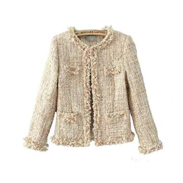 Chic Women's Tweed Sequin Inlaid Plaid Check Long Sleeve Blazer - Pink & More